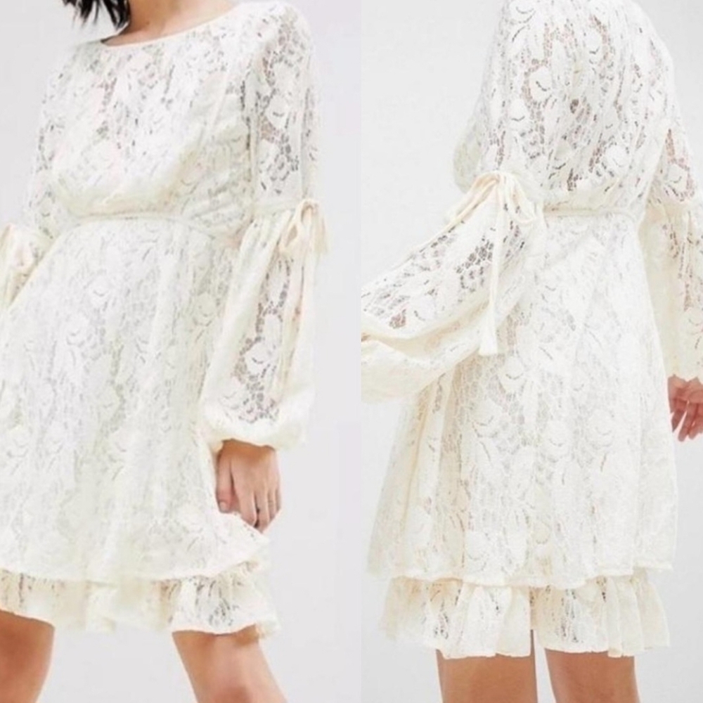NWT Free People Ruby Lace Mini Dress Cream Ivory Cottagecore US Wmns Size Medium